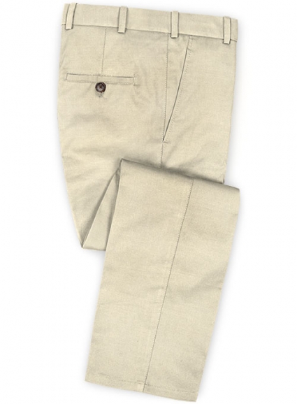 Beige Cotton Wool Stretch Pants