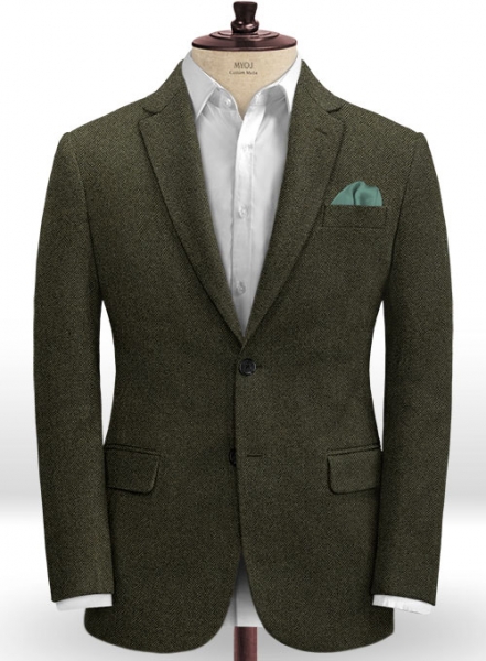 Vintage Flat Green Herringbone Tweed Jacket
