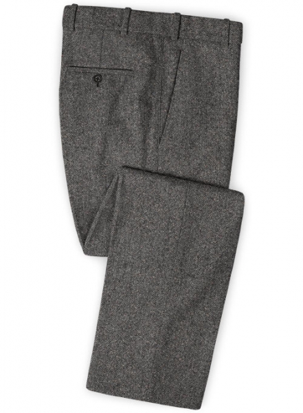 Gray Herringbone Flecks Donegal Tweed Pants