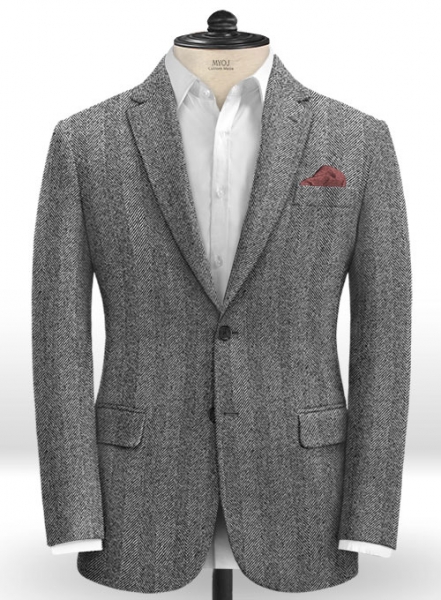 Italian Wide Herringbone Charcoal Tweed Jacket