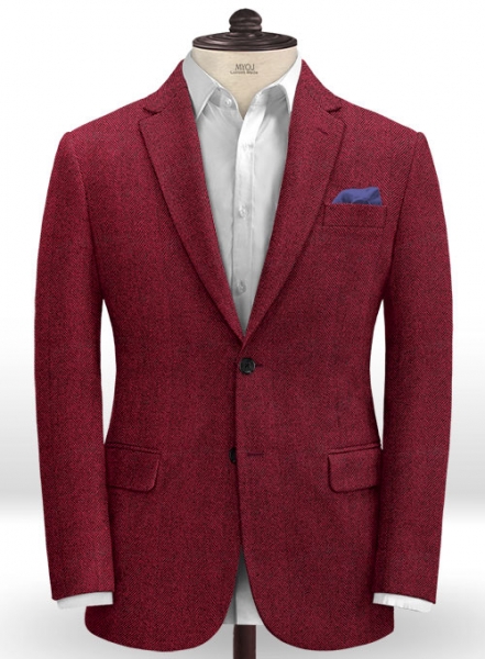 Italian Wide Herringbone Wine Tweed Jacket