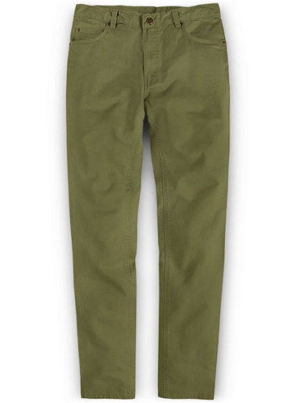 Green Feather Cotton Canvas Stretch Jeans