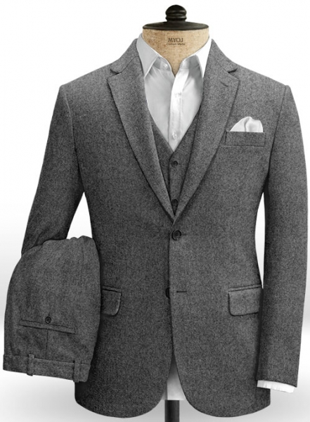 Vintage Plain Dark Gray Tweed Suit