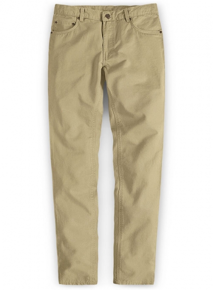 Beige Feather Cotton Canvas Stretch Jeans