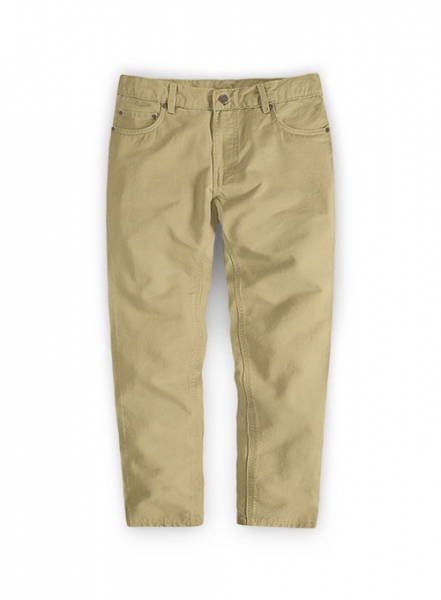 Kids Beige Feather Cotton Canvas Stretch Jeans