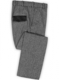 Vintage Herringbone Gray Tweed Pants - Leather Trims