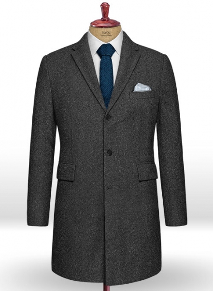 Charcoal Herringbone Tweed Overcoat