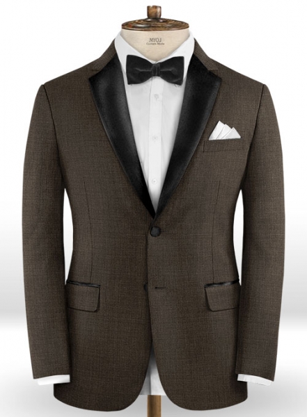 Napolean Sharkskin Dark Brown Wool Tuxedo Jacket