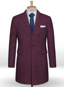 Wine Herringbone Tweed Overcoat