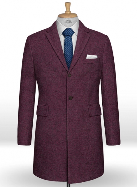 Wine Herringbone Tweed Overcoat