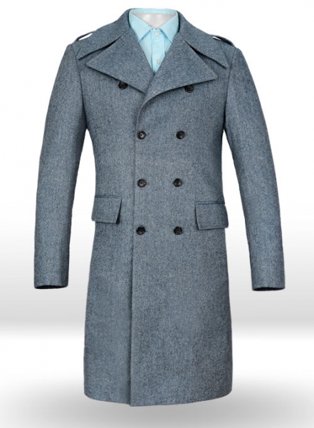 Vintage Herringbone Blue Tweed GQ Trench Coat