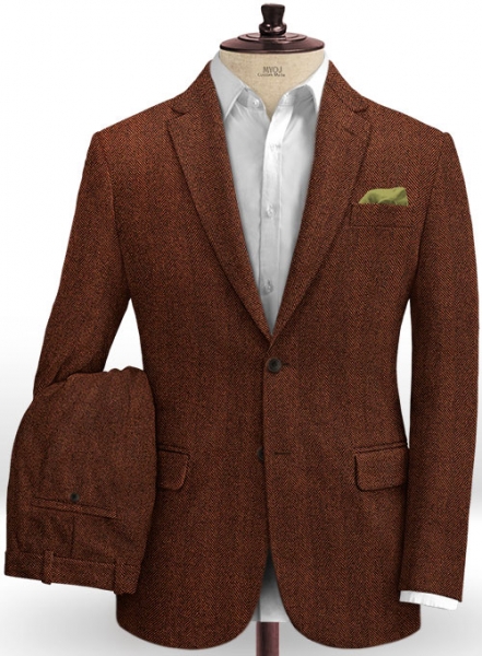 Italian Wide Herringbone Brunette Tweed Suit