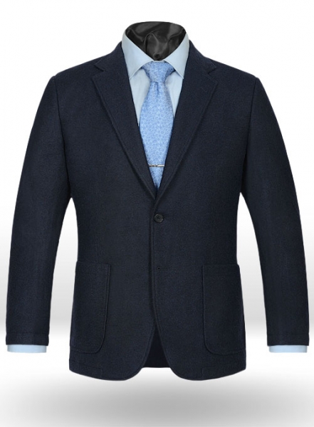 Deep Blue Herringbone Tweed Parker Style Sports Coat