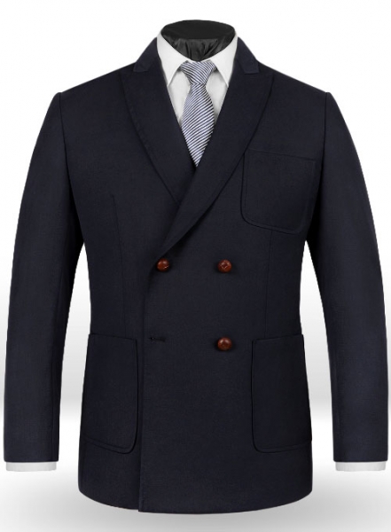 Blue Merino Wool Double Breasted Style Jacket