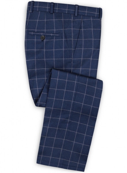 Blue Windowpane Flannel Wool Pants