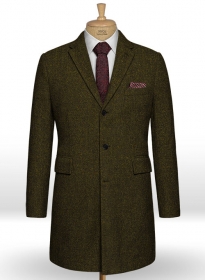 Light Weight Melange Green Tweed Overcoat