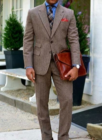 Vintage Dark Brown Herringbone Tweed Suit