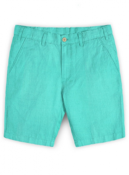 Safari Teal Blue Cotton Linen Shorts