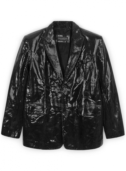 Snake Emboss Black Medieval Leather Blazer - 44 Regular