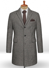 Gray Herringbone Flecks Donegal Tweed Overcoat