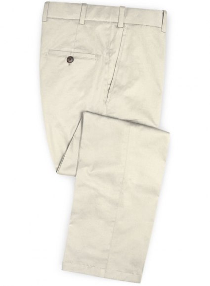 Light Beige Feather Cotton Canvas Stretch Pants