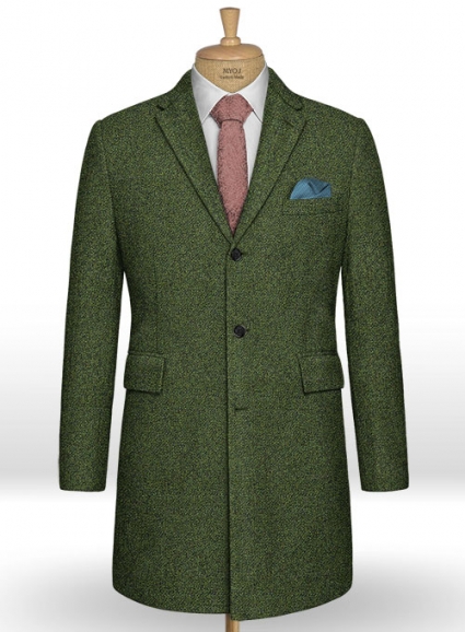 Basket Weave Green Tweed Overcoat