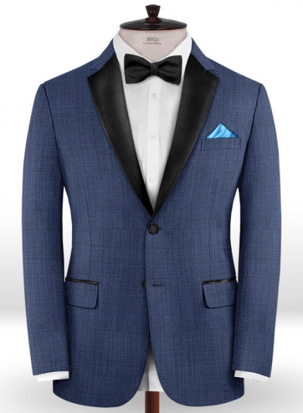 Napolean Sharkskin Slate Blue Wool Tuxedo Jacket