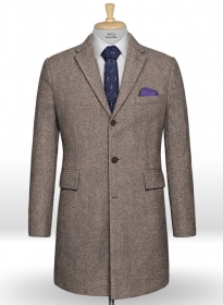 Vintage Herringbone Dark Brown Tweed Overcoat
