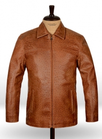 Tan Brown Ostrich Leather Hipster Jacket #2