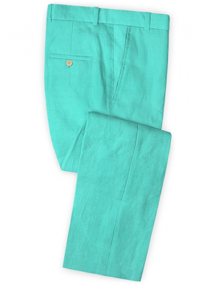 Safari Teal Blue Cotton Linen Pants