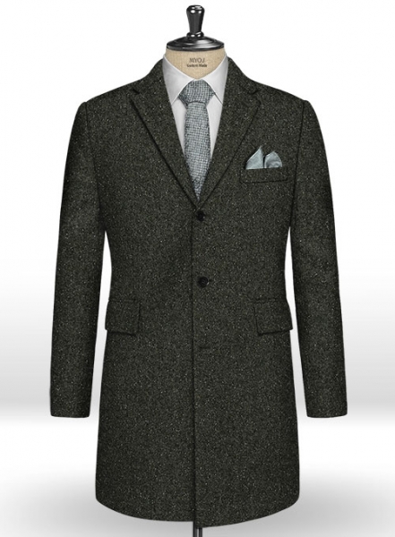 Dark Olive Flecks Donegal Tweed Overcoat