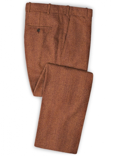 Italian Wide Herringbone Russet Tweed Pants