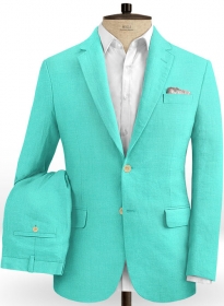 Safari Teal Blue Cotton Linen Suit