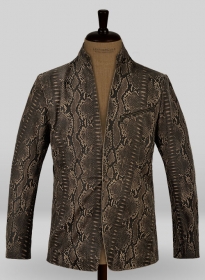 Dark Brown Python Zipper Leather Blazer #3