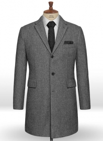 Vintage Herringbone Gray Tweed Overcoat