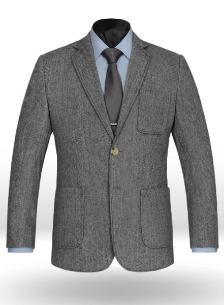 Vintage Herringbone Gray Tweed Patch Pocket Jacket