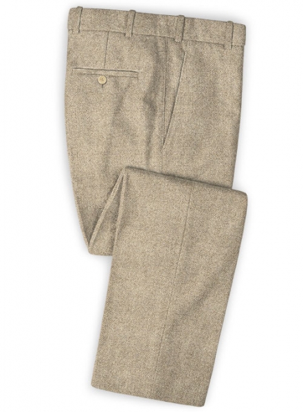 Vintage Herringbone Light Beige Tweed Pants