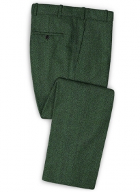 Italian Wide Herringbone Green Tweed Pants