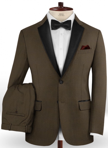 Worsted Dark Brown Wool Tuxedo Suit