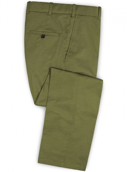 Green Feather Cotton Canvas Stretch Pants