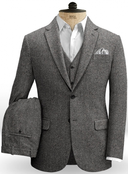 Gray Herringbone Flecks Donegal Tweed Suit