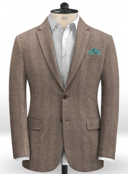 Italian Wide Herringbone Brown Tweed Jacket