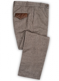 Vintage Dark Brown Herringbone Tweed Pants - Leather Trims