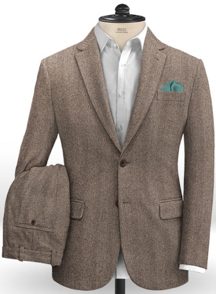 Italian Wide Herringbone Brown Tweed Suit