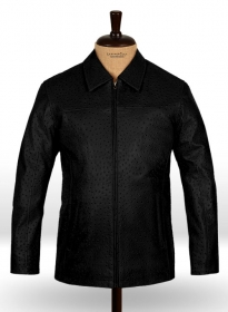 Black Ostrich Leather Hipster Jacket #2