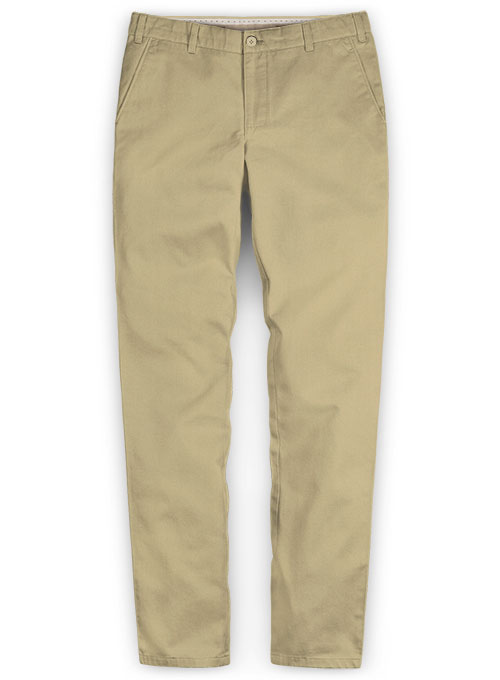 Beige Feather Cotton Canvas Stretch Chino Pants