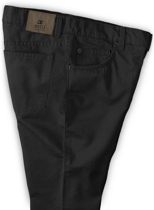 Black Feather Cotton Canvas Stretch Jeans - Click Image to Close
