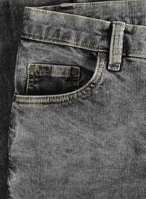 Slate Black Corduroy Stretch Jeans - Blast Wash - Click Image to Close