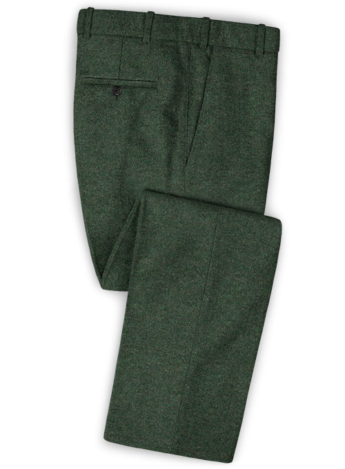 Bottle Green Herringbone Tweed Pants