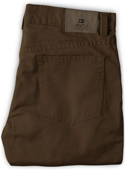 Brown Feather Cotton Canvas Stretch Jeans - Click Image to Close